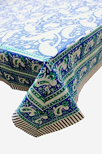 Mango Gifts Hand-Block Print Indian Tablecloth 100% cotton Floral Blue Rectangular 150 * 220cm