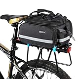 Bicycle Rear Pannier Bag Waterproof, Extendable 10-25L Large Capacity Detachable Bicycle Tail Trunk Bag Handbag Shoulder Strap, Cycling Carrier Rack Storage Pouch with Rainproof Cover 3 Colors