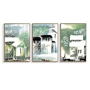 Framed Canvas Wall Art for Living Room, Bedroom Village Original Life Canvas Prints for Home Decoration Ready to Hanging - 16"x24"x3 Panels