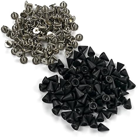CRSHIP 0.28in×0.39in 100pcs/sets Bullet Cone Spike and Stud Metal Screw Back for DIY Leather-craft&amp;Punk Gothic Style&amp;CRSHIP leather as a gift (black100pcs)