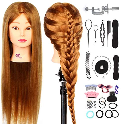 Neverland Beauty 26 Inch 30% Real Hair Hairdressing Cosmetology Training Head Mannequin Head Hairdresser Training Head with Clamp + Hair Styling Braid Set