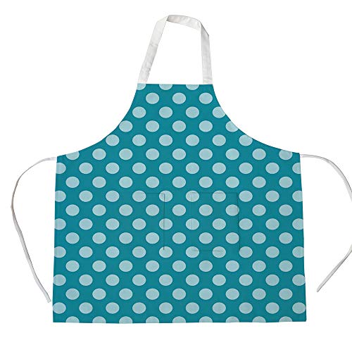 iPrint Cotton Linen Apron,Two Side Pocket,Teal,Retro Style Pattern with Polka Dots Soft High Seas Colored Light Blue Spots Blots,Teal Light Blue,for Cooking Baking Gardening
