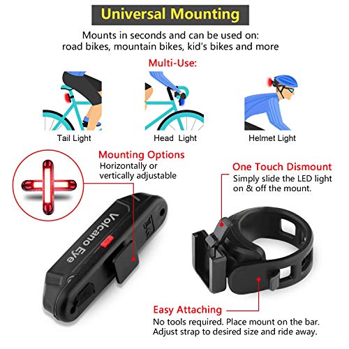 Volcano Eye Bike Tail Light (2 Packs), USB Rechargeable LED Bicycle Rear Light, Ultra Bright