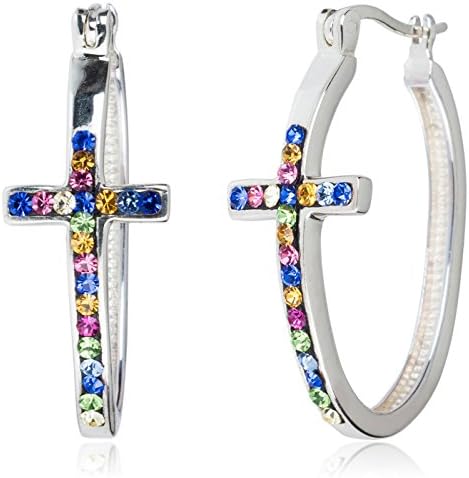 Carly Creations Fine Silver Plate Crystal Cross Hoop Earring - Multi