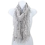 AN- Fashion Leafy Lace Scarf (Silver Gray)
