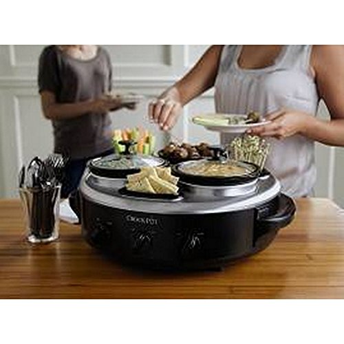 CrockPot Triple Dipper with Lazy Susan Food Warmer, Black, Stainless