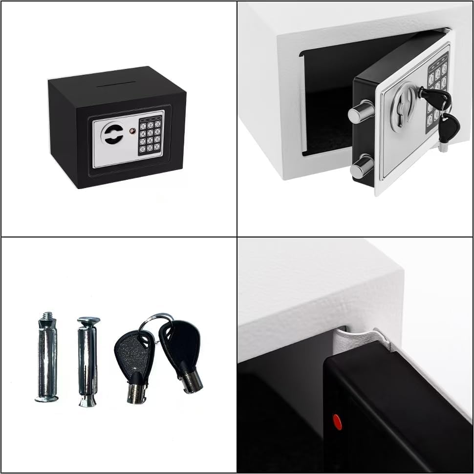 Nyganmelloz Digital Safe Box with Key, Small Electronic Security Safe with Digital Keypad & Override Keys, Home Office Hotel Money Cash Box for Jewelry, Documents, Valuables (Black)