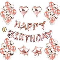 VAQM Rose Gold Happy Birthday Balloons Kit Decorations Balloon Letters Banner Rose Gold 12" Latex Balloon Letter & Heart Foil Balloons Party Supplies Girl&Kids (Rose Gold 1)