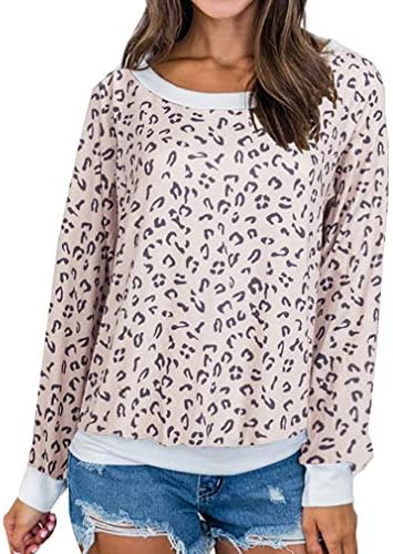MOLFROA Women's Casual Round Neck Long Sleeve Leopard Print Pullover Sweatshirt
