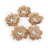 Tinksky Burlap Flowers Crystal Hessian Burlap Rose Flowers - 5 Pieces
