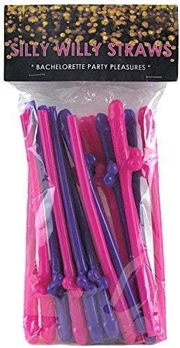 Bachelorette Party Favors - Pink & Purple Disposable Sipping Straws - 20 Pack Fun Night Out Props - Fun Shape Cocktail Straws for Hens Parties