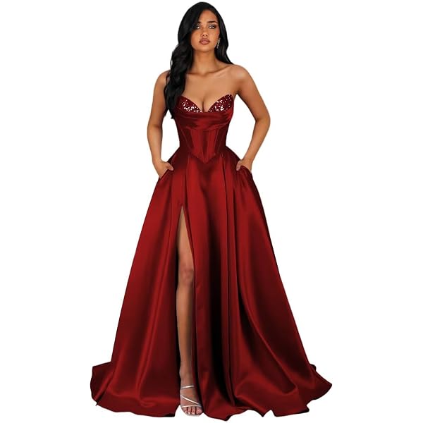Amazon.com: MllesReve Womens Long Strapless Satin Prom Dress Sleeveless  Slit Evening Ball Gown with Pockets Baby Pink Custom : Clothing, Shoes &  Jewelry