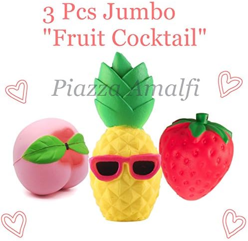 3 PCS Jumbo Squishy Toy, Kawaii Pineapple + Peach + Strawberry Decompression Squeeze Fidget Toys for Collection Gift, decorative props Large or Stress Relief, 3 Pack set, scented, slow release foam