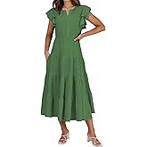 YUNDAI Women's Tiered Ruffle Midi Dress: with Flutter Sleeves Casual Summer Boho Outfit