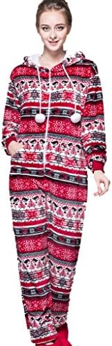 Yodgal Women Teen Girls Onesies Fleece Hoodie Snowflake One Piece Pajamas Red XS