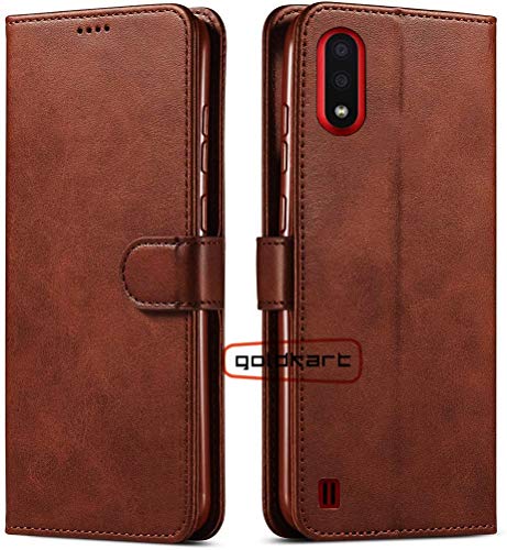 GoldKart® Flip Case for Samsung M01 | PU Leather Wallet Stand | TPU Inside | Magnetic Closure | Back Case Cover for Sams