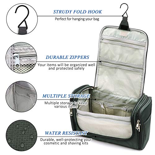 Handing Toiletry Bag for Men & Women,Extra Large Capacity Travel organizer with Sturdy Hook Personal Waterproof Makeup Pouch Cosmetic Bag Lightweight Dopp kit Shaving Bag (Gray)