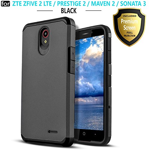 ZTE Maven 3 Phone Case, ZTE ZFIVE 2 CASE, ZTE Prestige 2 Case, ZTE Maven 2 Case, ZTE Sonata 3 Case, Starshop Hybrid Rugged Impact Advanced Armor Phone Cover With [HD Screen Protector] (Black)