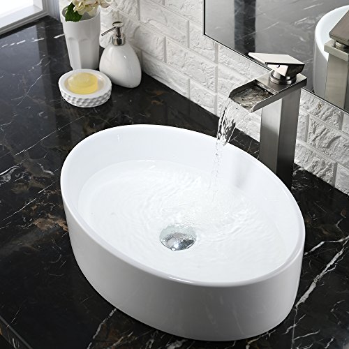 Comllen Contemporary Ceramic Bathroom Vessel Sink, 17.9" x 14.1" Porcelain Bathroon Sink