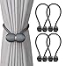 DEZENE Magnetic Curtain Tiebacks,The Most Convenient Drape Tie Backs,Decorative Rope Holdback Holder for Big,Wide or Thick Window Drapries,4 Pack(16 Inch Long),Dark Grey