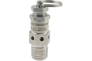 HEZONGSION 1/4" NPT Male Stainless Steel SS304 Mini Adjustable Pressure Relief Safety Valve with Lock,165psi Set Pressure,115-175psi Adjustable Pressure Range