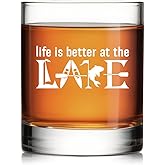 Pishovi Life Is Better At The Lake Whiskey Glass, Birthday Christmas Gifts for Coworker Boss Leader, Housewarming Gifts for Friend, Lake Themed Present for Women Men Lake Lover