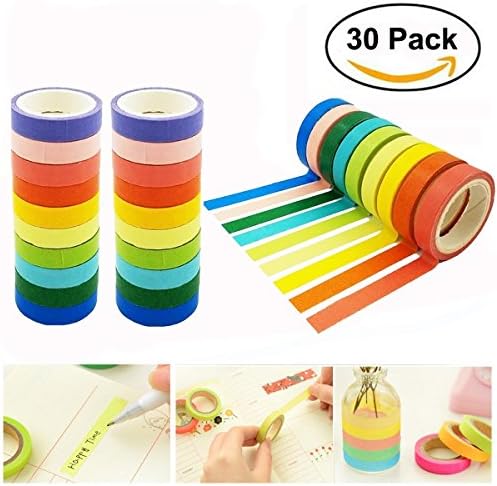 Washi Tape Set 30 Rolls Rainbow Candy Color Masking Decorative Tapes for DIY Scrapbooking Crafts Wrapping Thin