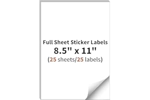 MultiLabel Full Sheet Sticker Labels, 8.5" x 11", 25 Sheets, 25 Labels, White Matte Paper, Compatible with Inkjet & Laser Printers