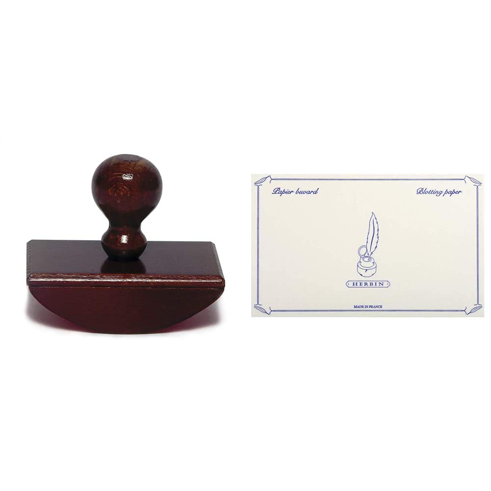 Herbin 7.8 x 7.8 x 7.6 cm Handle Blotter Stained Wood &12 x 16 cm Blotting Paper, 10 Sheets
