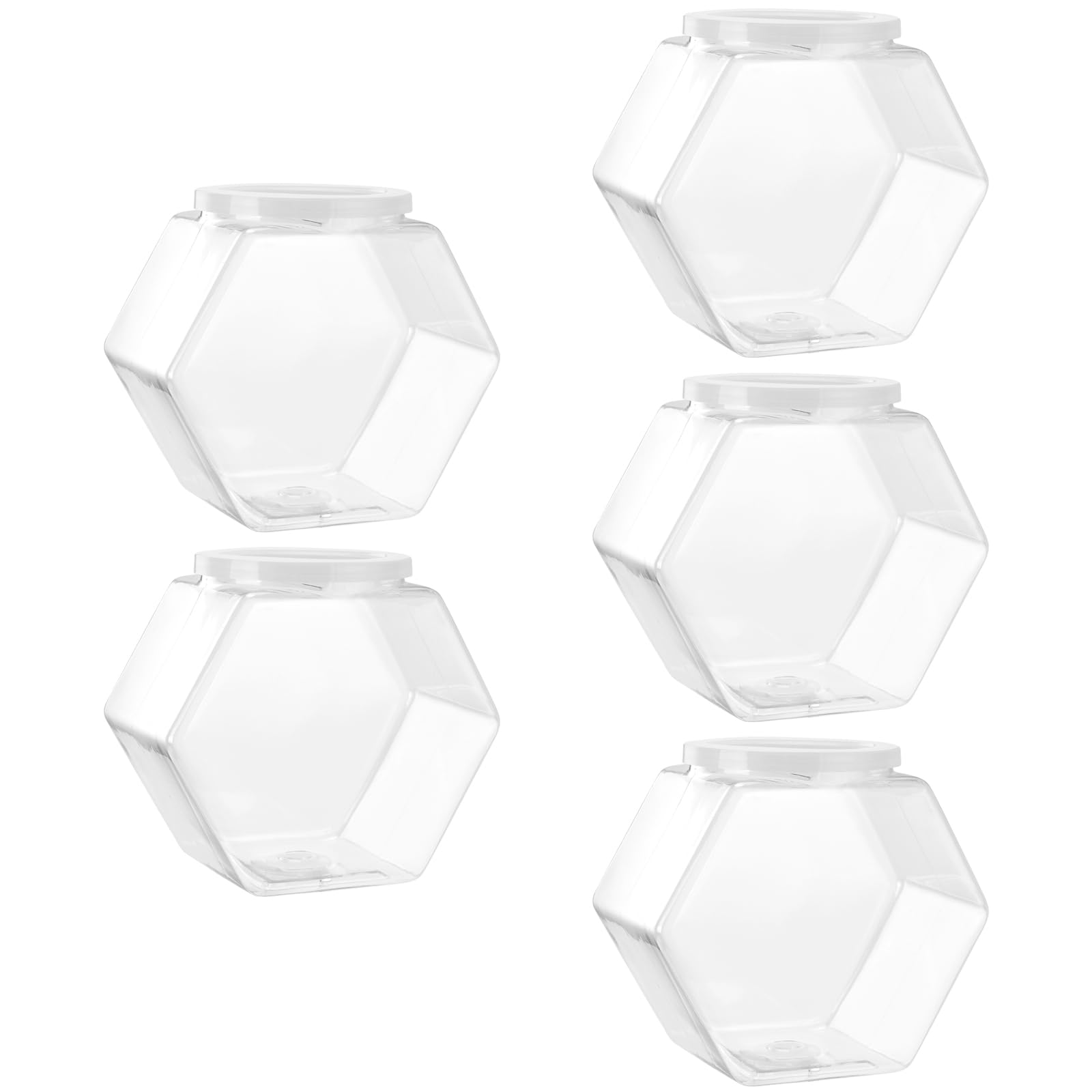 Photo 1 of *MISSING PARTS - see clerk notes*
SEUNMUK 5 PCS 29 OZ Clear Hexagonal Plastic Candy Jar, Plastic Candy Jars with Lids, Hexagon Shaped Countertop Display Containers for Snacks, Cookie