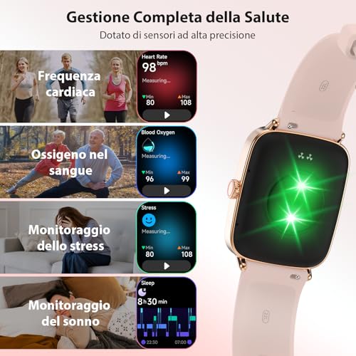 Women's Smartwatch 1.85 Inch Smartwatch with Calls and WhatsApp Notifications, Fitness Tracker with Pedometer Sleep SpO2 Heart Rate Monitor, 110 Sports, IP68 Smart Watch for Android iOS Pink