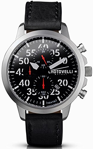 Chotovelli Aviator Mens Watch- Analog Chronograph Display,Black Strap,Italian Leather 33.11