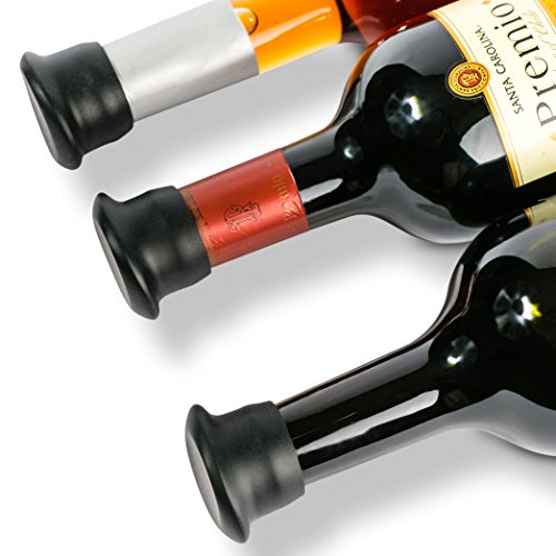 Silicone Wine Stoppers (6 pieces, Black) - Durable Silicone Rubber Beverage Preserver that is Guaranteed Spill and Leak Proof, Reusable Wine Saver with Vacuum Seal