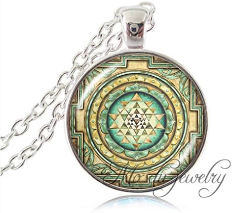 Us-DeSiGn : Wome men jewelry sacred geometry Sri yantra pendant silver/bronze chain choker statement necklace buddhist pendant bijoux