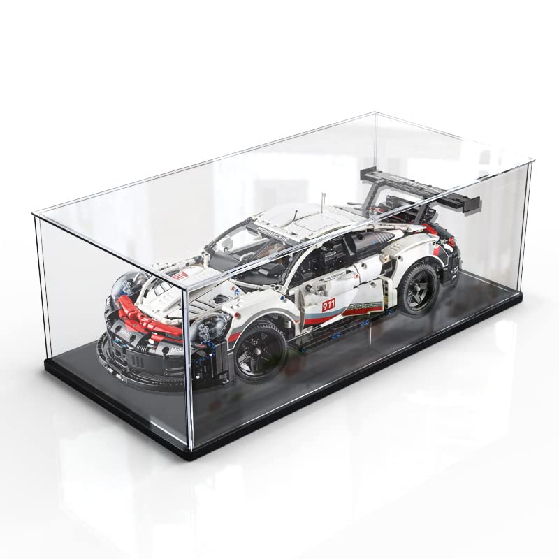 Clear Acrylic Display Case for Toys Collectibles，Assemble Acrylic Box Dustproof Protection Showcase with Black Wood-Plastic Base (15.7x8x8 inch;40x20x20cm)