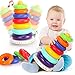 Kingseye Rainbow Stacking Tower with Music Tumbler, Sounds and 7 Colorful Plastic Ring Educational Toy Baby Toddler Sensory Stacking Toys ( 6 to 12 Months )