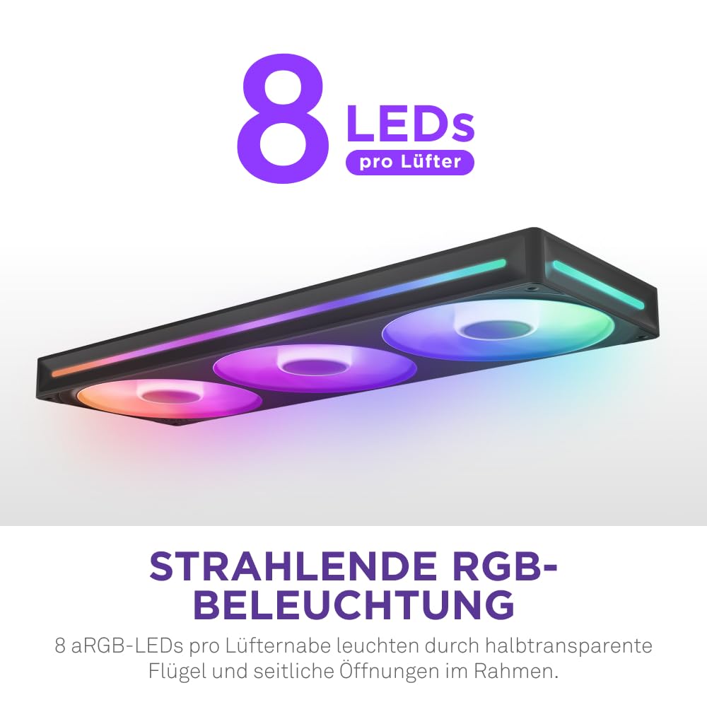 NZXT F360 RGB Core - 360 mm Einzelrahmen-Lüftereinheit mit 3 x 120 mm RGB-Lüftern - Drehzahl- und Beleuchtungssteuerung - Hoher statischer Druck und Luftstrom - 8 aRGB-LEDs pro Lüfter - Schwarz 6