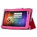 KuRoKo Slim Classic Flip PU Leather Folio Case for RCA Voyager II 7 / RCA Voyager 7 (2016, 2017) / RCA 7 Voyager Pro Tablet (Cute Hot Pink)
