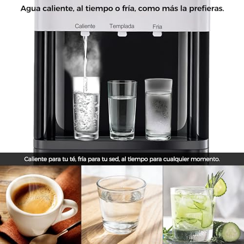 VRATOPBRAND Dispensador de Agua Garrafón Oculto con 100 Vasos de Papel, Despachador de Agua Frío, Caliente y Al Tiempo, Acepta Garrafones de hasta 5 Galones, Ideal para Hogar y Oficina