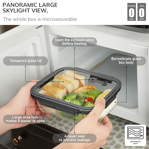 BOROHOUSE 5-Pack Borosilicate Glass Containers with Tempered Lids, 35.2oz/4.4 Cup Airtight Meal Prep Set, Microwave/Freezer Safe (Gray)