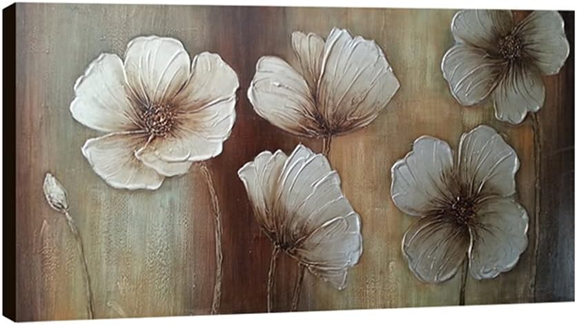 Paintings - Wieco Art The Memory Large Abstract Floral Oil Paintings on Canvas Wall Art for Living Room Bedroom Home Decorations Modern 100% Hand Painted Gallery Wrapped Contemporary Brown Flowers Artwork