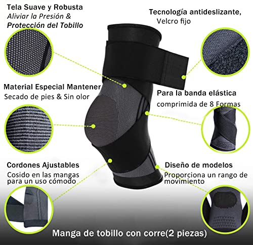 1 Par Tobillera para Esguince Ortopédica, Tobilleras Deportivas de Compresión, Ajustable , Antideslizante Soporte de Tobillo Súper Elástico Transpirable，para Fitness、Tensión en el Tobillo 、Esguinces y Alivio de Dolor de Hinchazón (Negro -M)