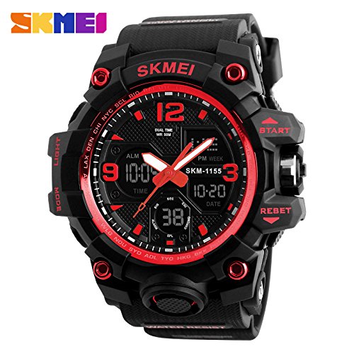 Gosasa Big Dial Digital Watch S Shock Men Military Army Watch Water Resistant LED Sports Watches (Red)