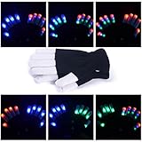 LED Gloves Flashing Finger Lighting Gloves with 6 Modes for Clubbing, Rave, Birthday, EDM, Disco, and Dubstep Party by Swiftrans(TM) (Black Whole Fingers 6 Modes)