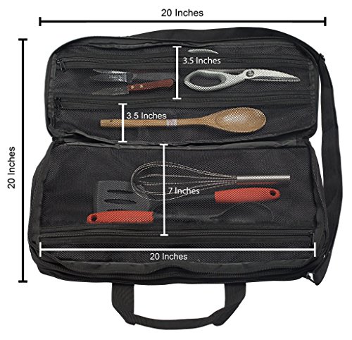 Knife Bag for Chefs w/Shoulder Strap by EVERPRIDE | Premium Culinary Knife Bag | Includes 2 Knife Guards | Durable Kitchen Utensils Holder | Knives Protector w/ 20 Pockets & 3 Zipper Compartments - Thumbnail 6