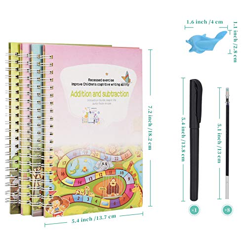 English Magic Practice Copybook for Kids, Be Reused Handwriting Copybook Set, Caligraphy Practice Book, Numbers, Drawing, Alphabet, Addition and Subtraction
