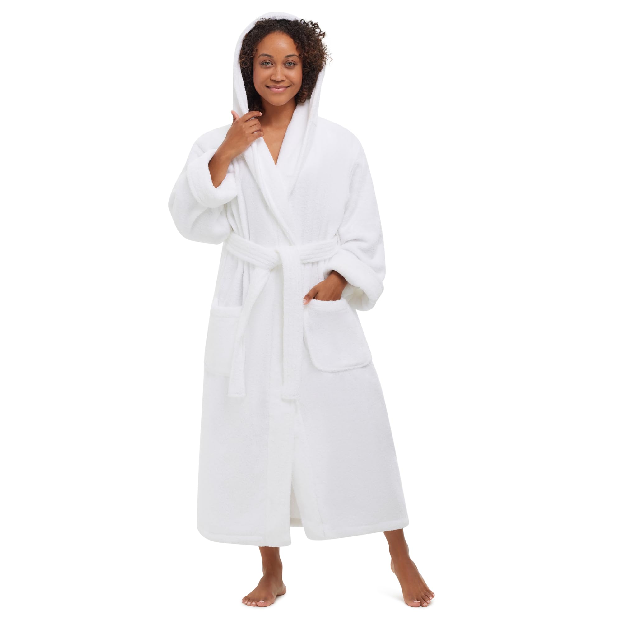 Photo 1 of MONARCH Hooded Unisex Terry Bathrobe - 100% Lux Combed Cotton 16 oz. Loop Terry Robe, Five-Star Hotel Choice, White Only(Large)