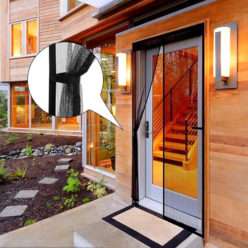 Cortina de Puerta Magnética,con sello magnético de cierre automático súper hermético,con Nylon Tiras de Almacenamiento en los Lados,Cinta Sin Taladros, puerta de pantalla magnética malla。 (210×90cm)
