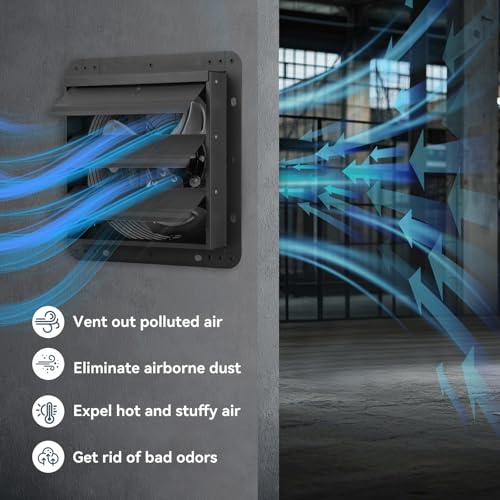 300mm Extractor Fan with Cruise Control, Industrial Wall Mounted Air Extractor for Warehouse, Large Kitchen and Factory, Fan with Automatic Shutters and Protective Grille