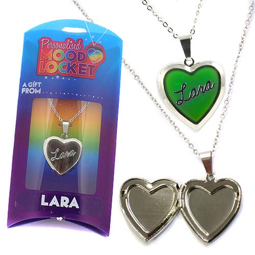LARA PERSONALISED HEART SHAPED NAMED MOOD LOCKET FUN GIFT PRESENT